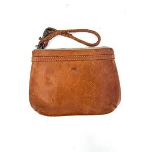 Will Leather Goods Brown Leather Wristlet Pouch Braided Strap Small Clutch Bag